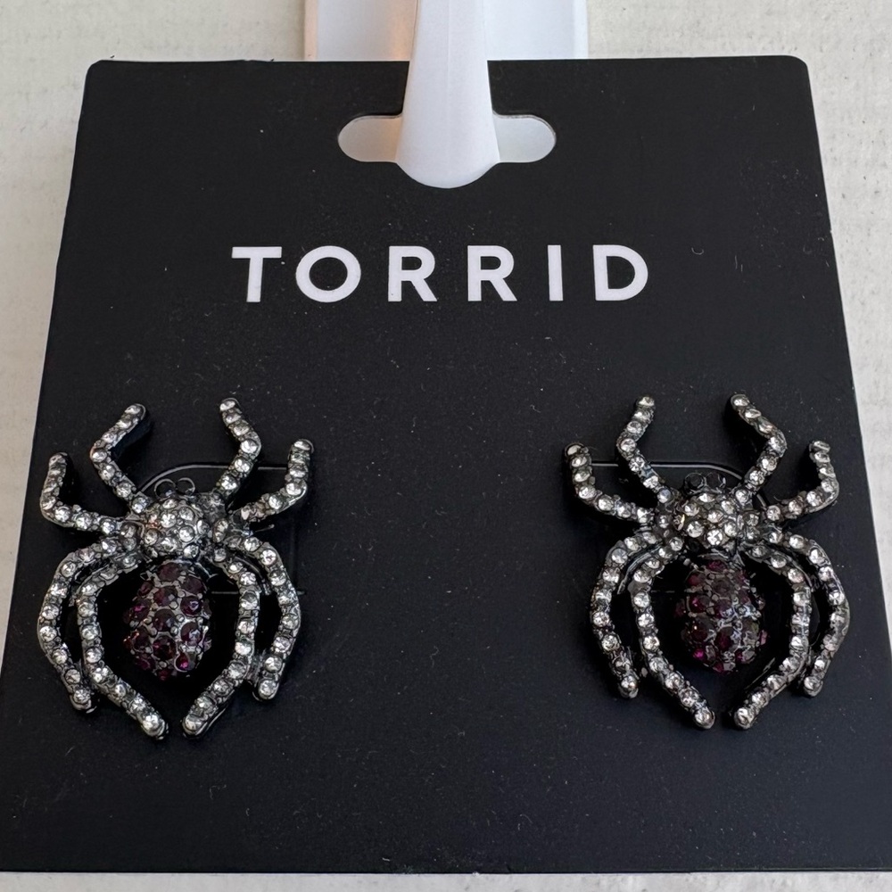 Torrid Sparkle Rhinestone Spider Earrings |‎ Silver/Black/Purple | NWT